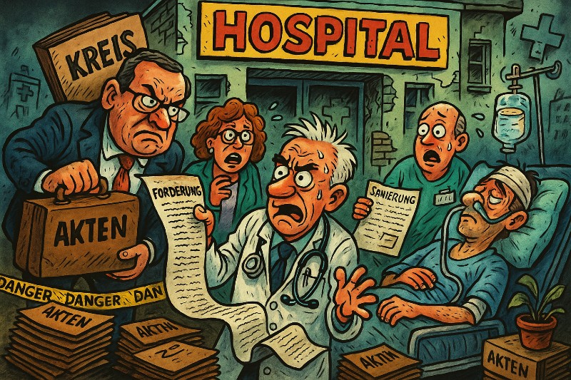 Krankenhaus in der Intensivstation der Bürokratie Grafik: Krankenhaus in der Intensivstation der Bürokratie