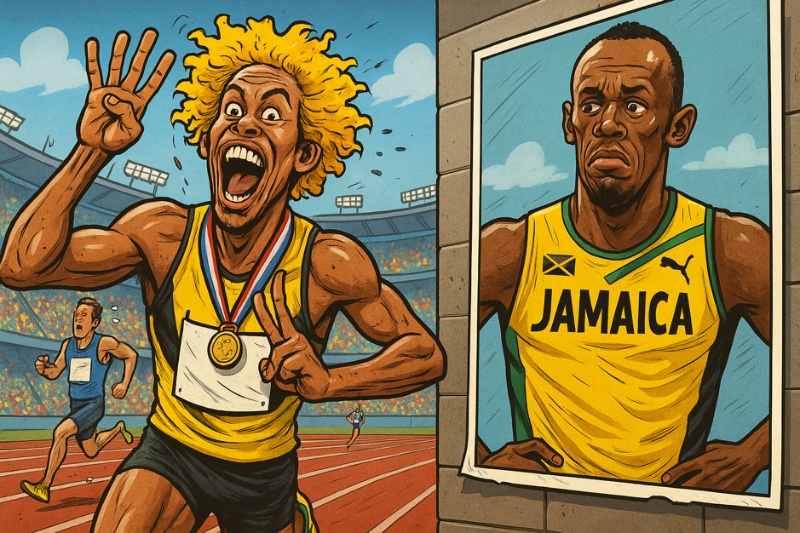 Goldlöckchen rennt Bolt vom Poster Grafik: Goldlöckchen rennt Bolt vom Poster