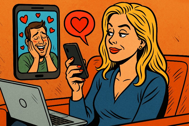 Fake Love in HD – Judith steckt Rakers plötzlich in 37 Chatbeziehungen  Grafik: Fake Love in HD – Judith steckt Rakers plötzlich in 37 Chatbeziehungen