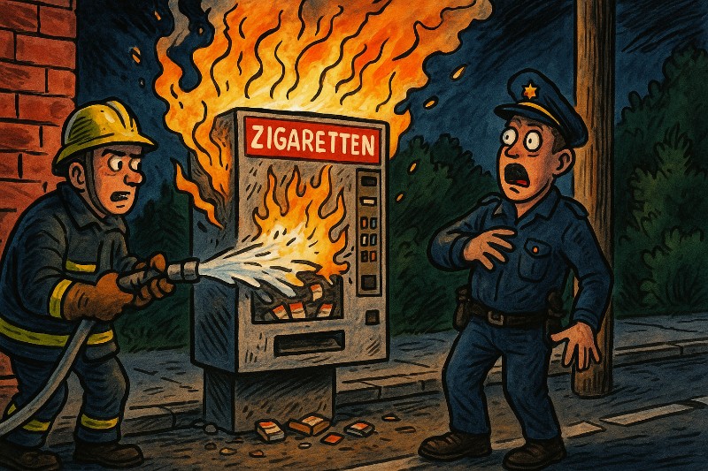 Wenn der Zigarettenautomat zu heiß raucht – das Flammeninferno von Sassenberg Grafik: Wenn der Zigarettenautomat zu heiß raucht – das Flammeninferno von Sassenberg