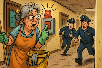 „Feucht gewischt und falsch gedrückt“ – Wenn der Putzlappen den Amok-Alarm auslöst Grafik: „Feucht gewischt und falsch gedrückt“ – Wenn der Putzlappen den Amok-Alarm auslöst