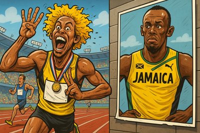 Goldlöckchen rennt Bolt vom Poster Grafik: Goldlöckchen rennt Bolt vom Poster