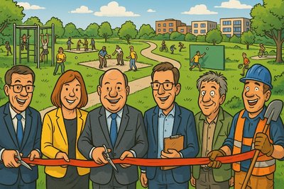 Der „Grüne Trichter“ – Münster bohrt sich in die Zukunft (diesmal mit Rasen!) Grafik: Der „Grüne Trichter“ – Münster bohrt sich in die Zukunft (diesmal mit Rasen!)
