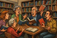 Grafik: Ahlen gründet den Lesekreis der Zukunft – Demokratie zwischen Regalfach 7b und Staubschicht