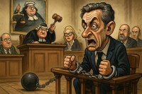 Grafik: Koffer voller Demokratie – Frankreichs Ex-Präsident auf der Anklagebank